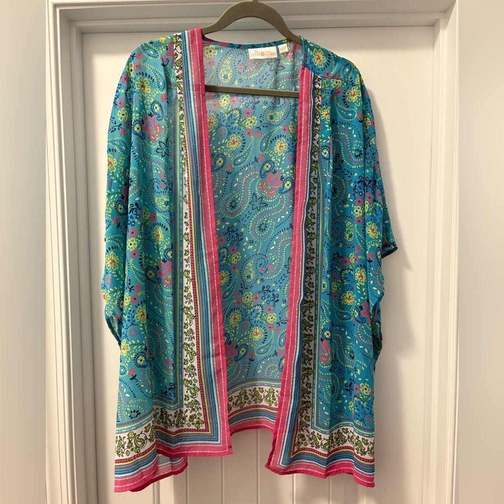 Belle by Kim Gravel Floral Border Print Kimono Size XL